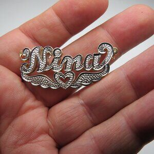 14k Gold Double Name Plate NINA Hand Made